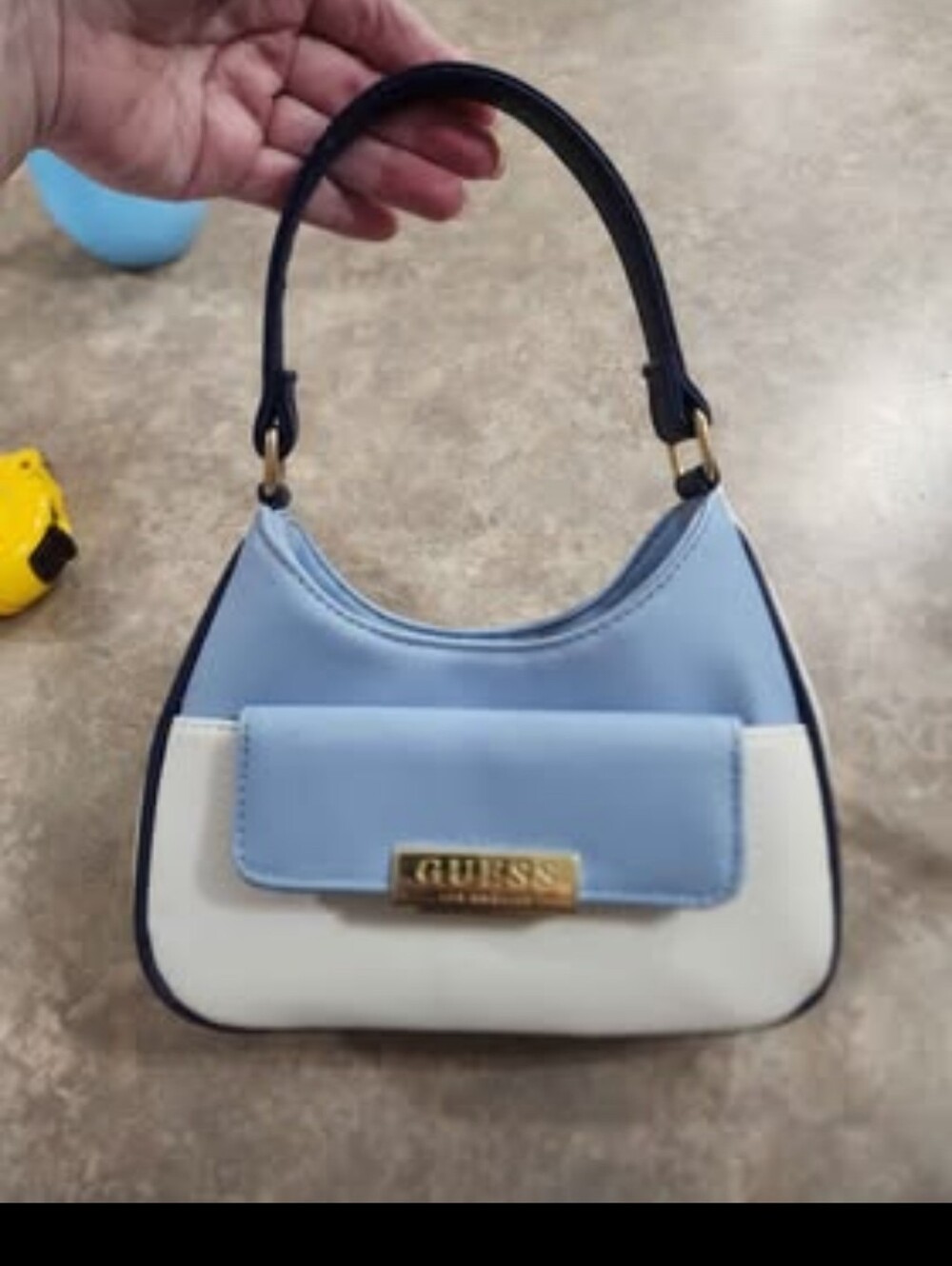 GUESS Mini Bag - $65 - Light Blue, White & Black Top-Handle Shoulder Bag